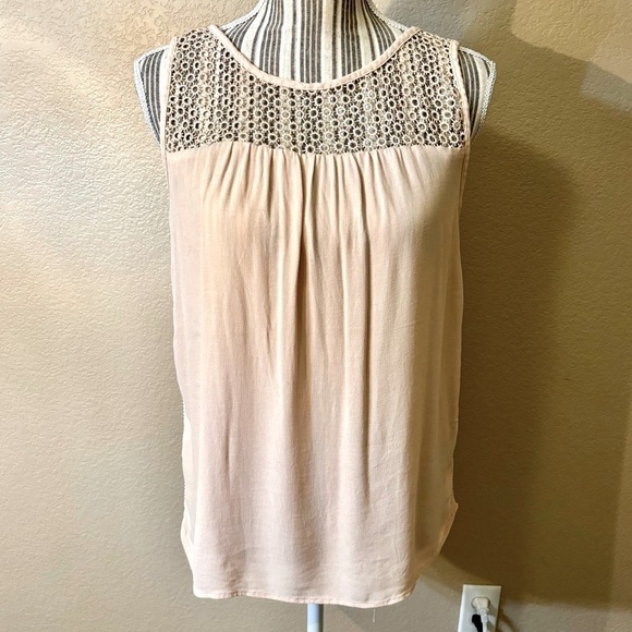 Zara Basic Top Medium Pale Pink Sleeveless Tunic Eyelets Trim Viscose Liteweight - Picture 1 of 14